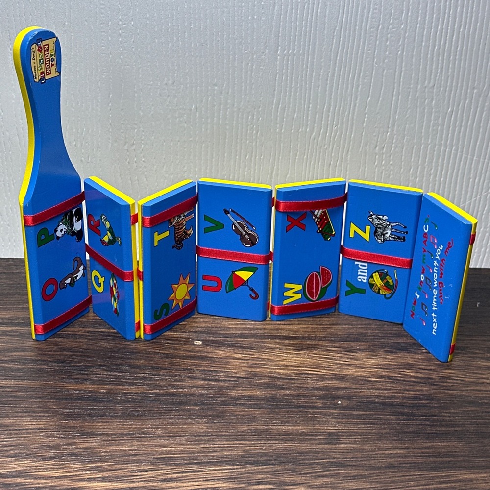 Melissa & Doug Classic Wooden ABC Jacobs Ladder Alphabet Fidget Toy Blue Yellow
